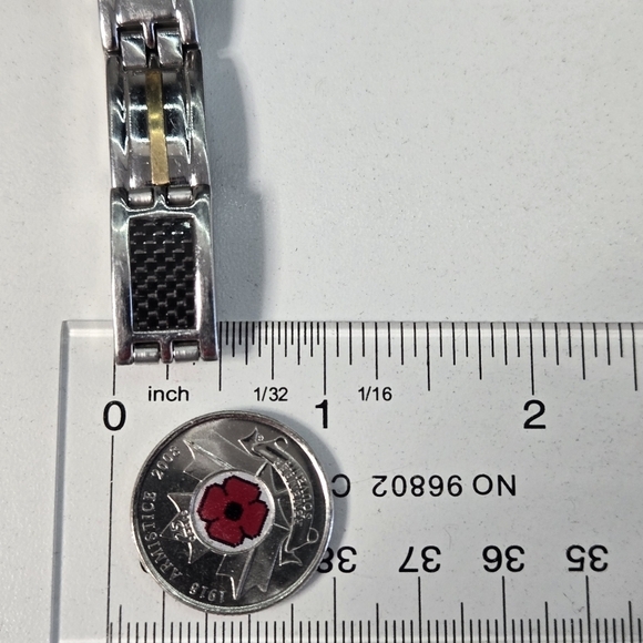 Men Stainless Steel Black Carbon 18K GP Three Tone Link Bracelet Signed Alpine - Picture 12 of 12